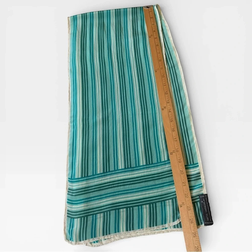 VIntage Hattie Carnegie 100% hand rolled silk scarf striped retro mod green